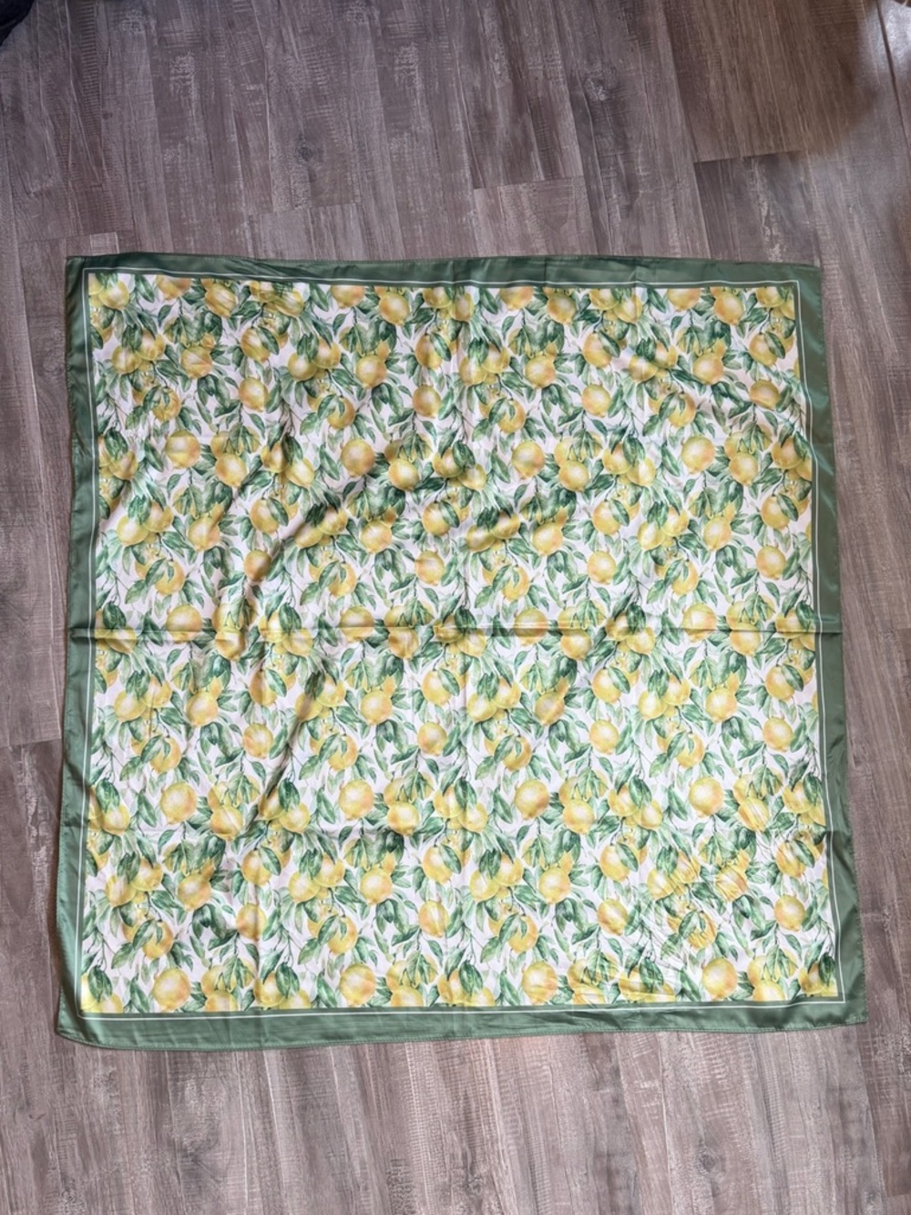 Lemon Print Square Scarf in Green and Yellow